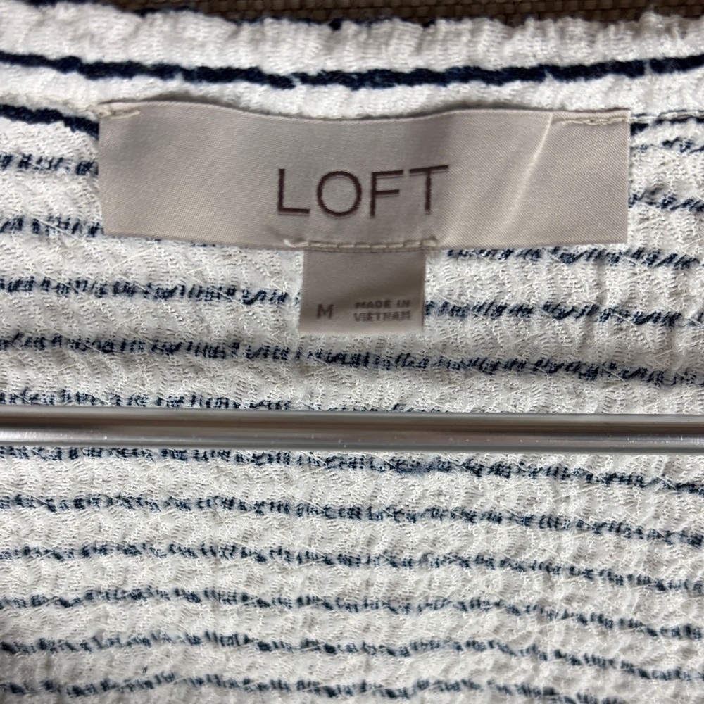 Loft navy blue -White Striped Long Sleeve Top Medium - Picture 2 of 8